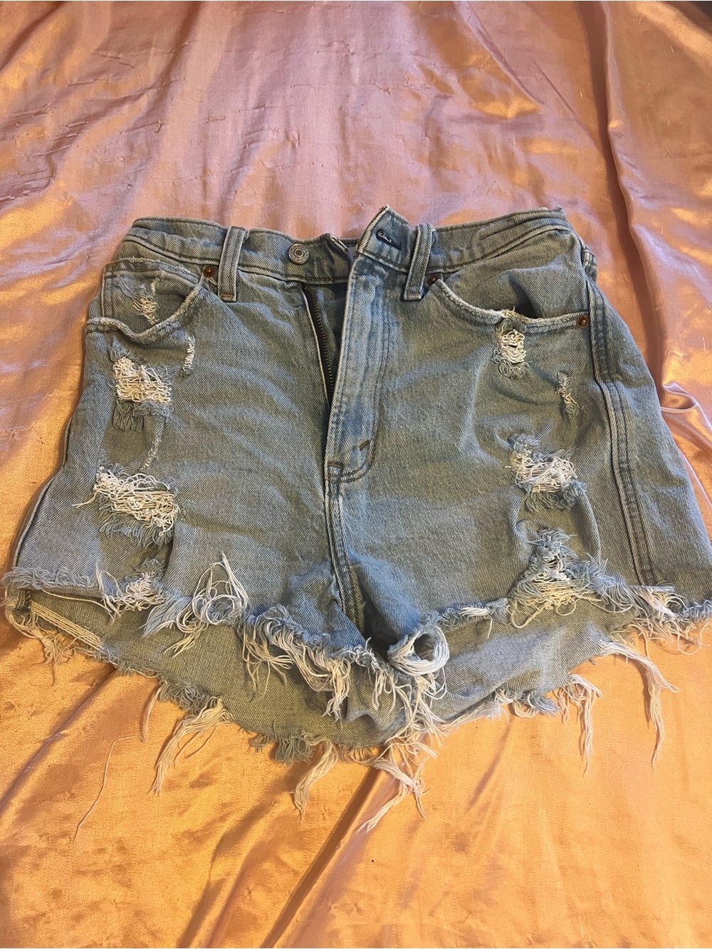 Abercrombie & Fitch Light Blue Distressed Denim Shorts
